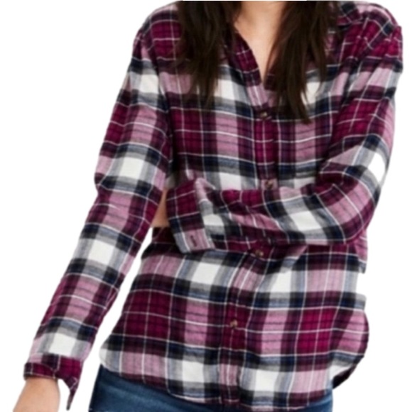 American Eagle Outfitters Tops - 𝅺AMERICAN Eagle Purple/Magenta Boyfriend Flannel - Small